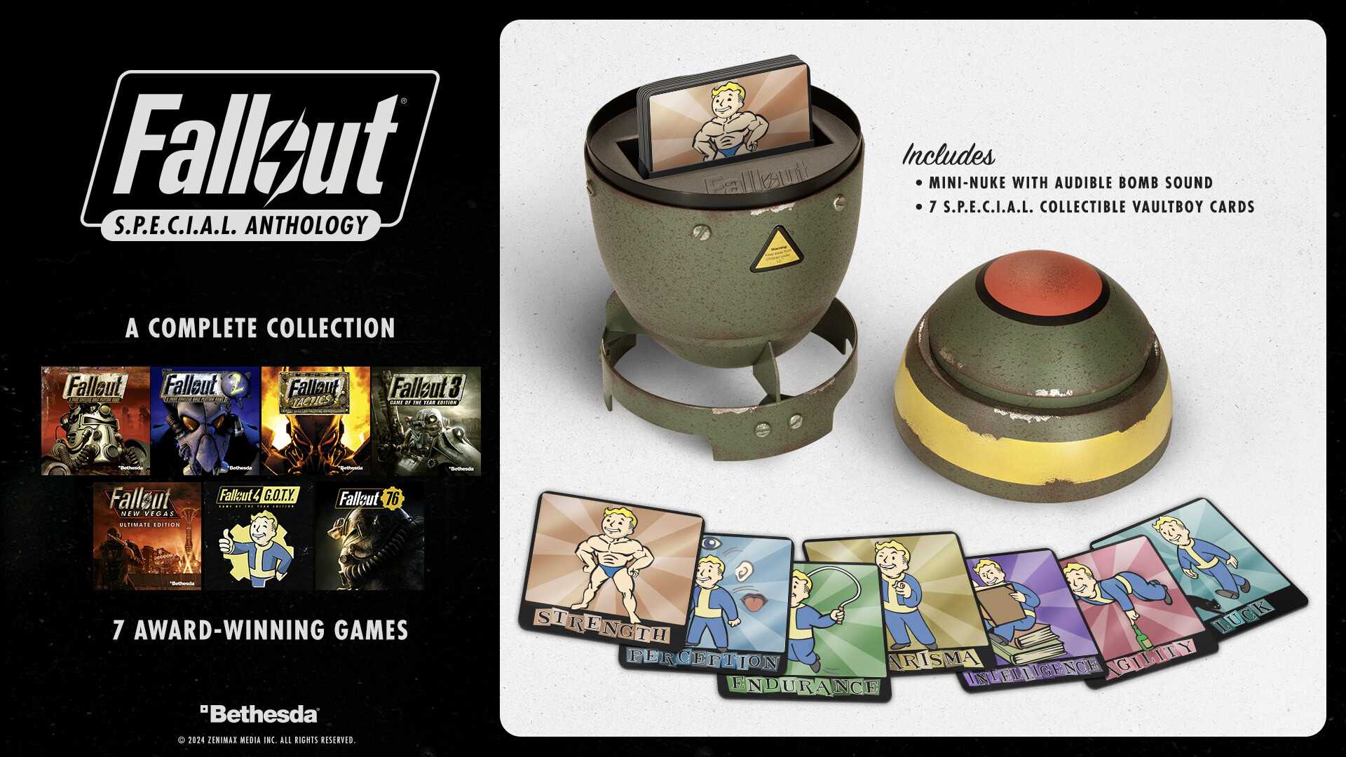La collezione per PC di 7 giochi di Fallout SPECIAL Anthology viene fornita con una custodia mini-nuke 9 fallout anthology v2.0