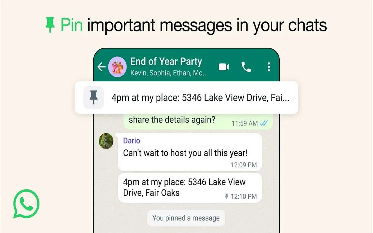 WhatsApp messages pin