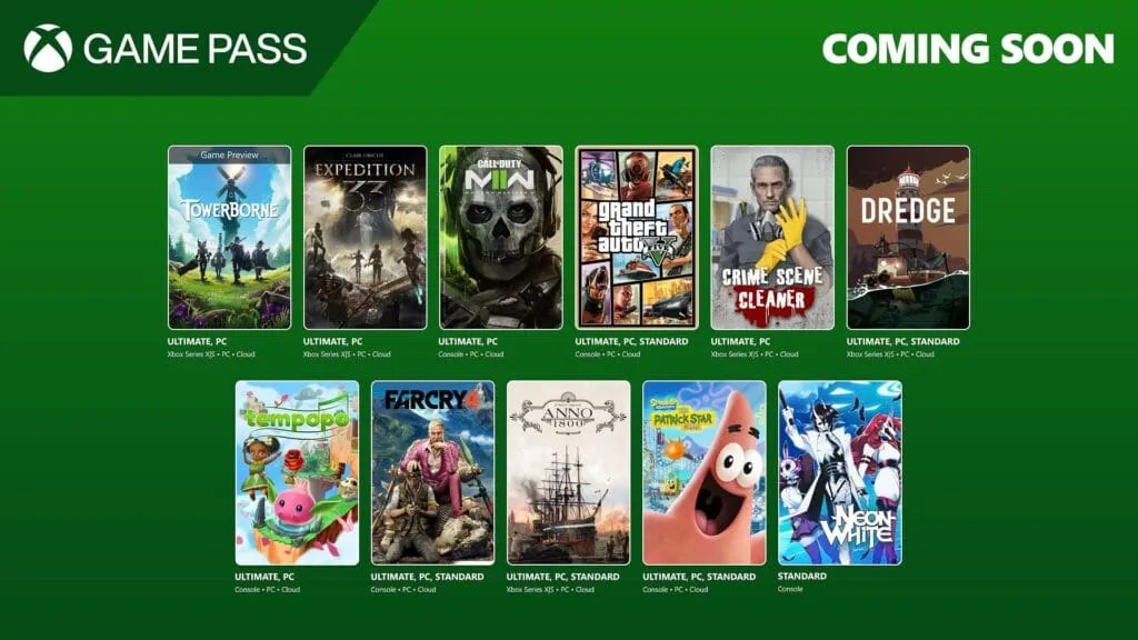 Xbox Game Pass aggiunge Clair Obscur: Expedition 33, Modern Warfare 2, GTA V e molto altro 11 XBOX GamePass Announcement