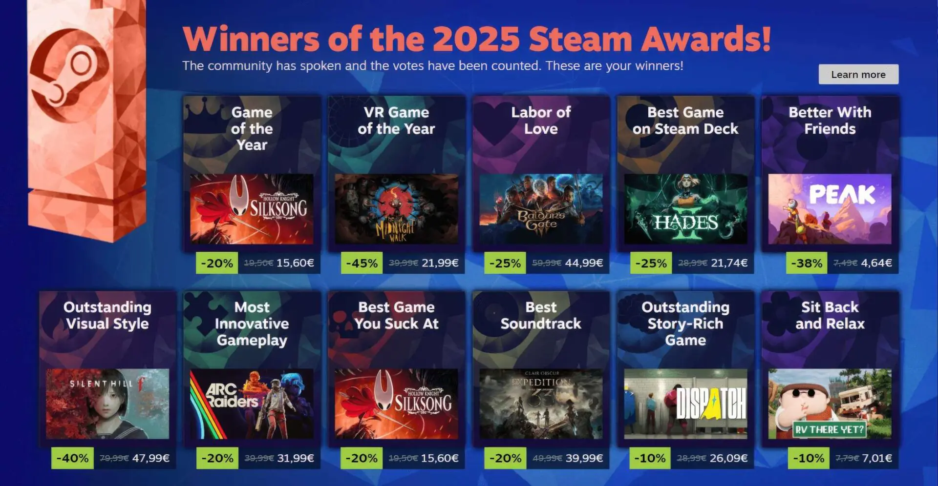Il premio Steam GOTY 2025 va a Hollow Knight: Silksong, che batte Clair Obscur: Expedition 33 9 Steam Awards 2025 HD
